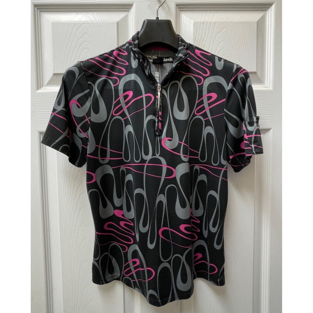 Vintage Jamie Sadock Women's Sz Small Black Cap Sleeve 1/4 Zip Polo Shirt - Picture 2 of 14